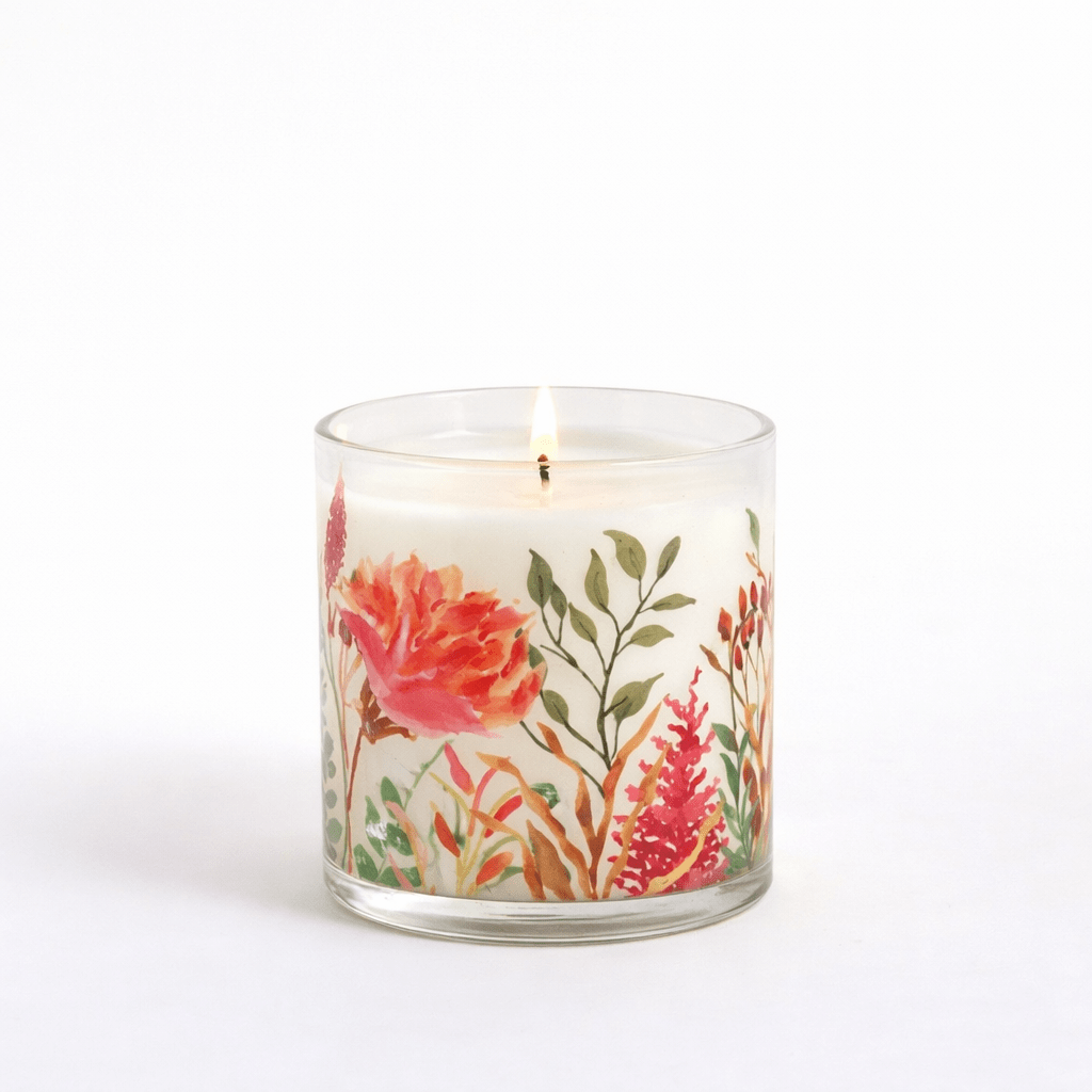 Warm Floral Scented Candle in Glass Jar | Elegant Aesthetic Home Décor Candle - Memories InsiteWARM FLORAL SCENTED CANDLE IN GLASS JAR